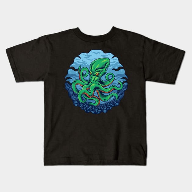 Octopus Monster Kraken Deep Sea Kids T-Shirt by anubis1986